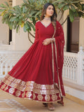 Marvelous Maroon Sequins Georgette Engagement Wear Anarkali Gown - Zeel Clothing