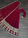 Marvelous Maroon Sequins Georgette Engagement Wear Anarkali Gown - Zeel Clothing