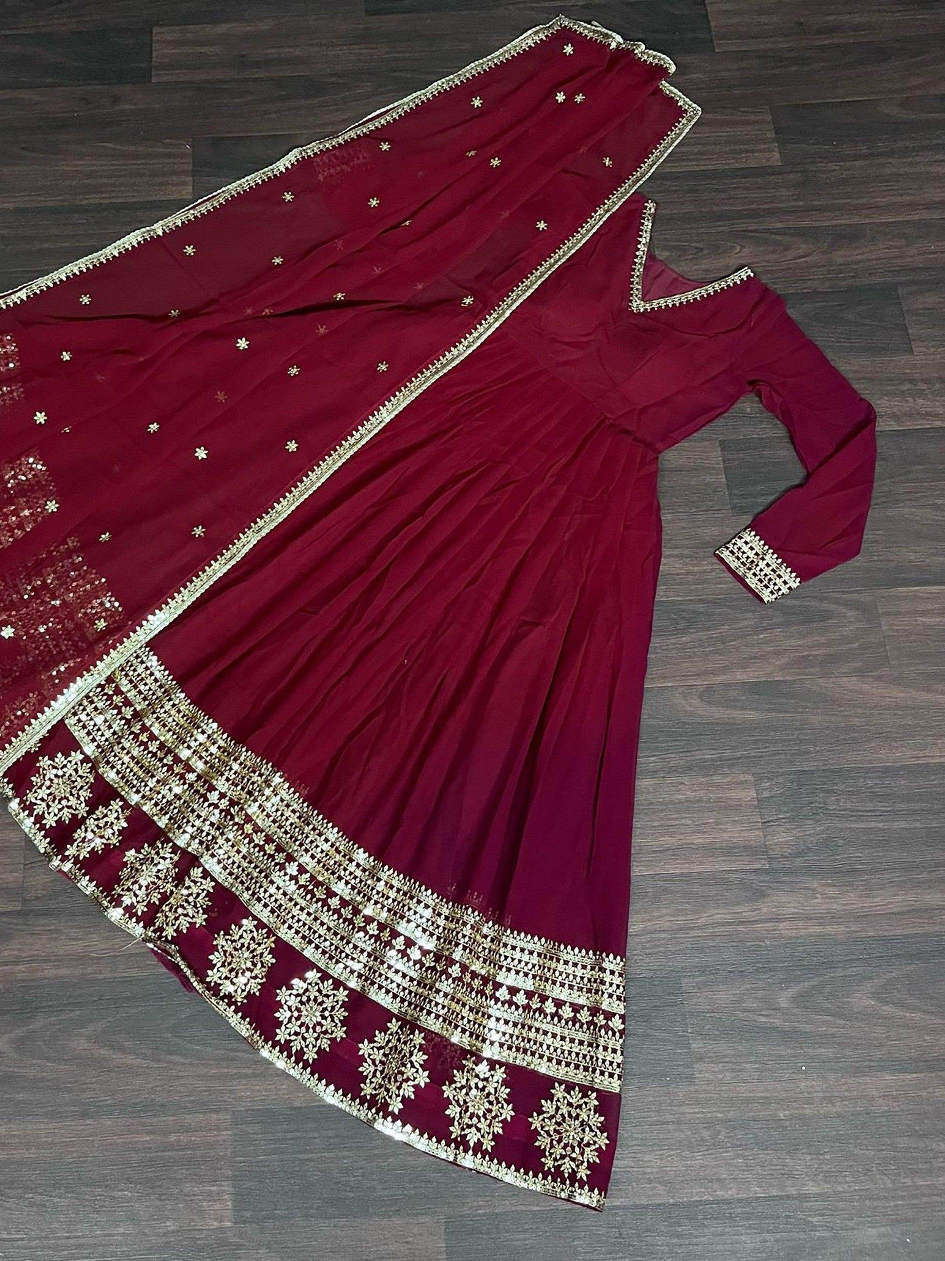 Marvelous Maroon Sequins Georgette Engagement Wear Anarkali Gown - Zeel Clothing