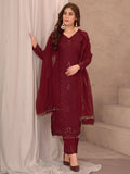 Marvelous Maroon Sequins Georgette Traditional Pant Suit With Dupatta - Zeel Clothing