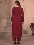 Marvelous Maroon Sequins Georgette Traditional Pant Suit With Dupatta - Zeel Clothing