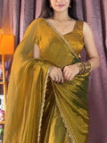 Marvelous Mehendi Two Tone Silk Festival Wear Saree With Blouse - Zeel Clothing