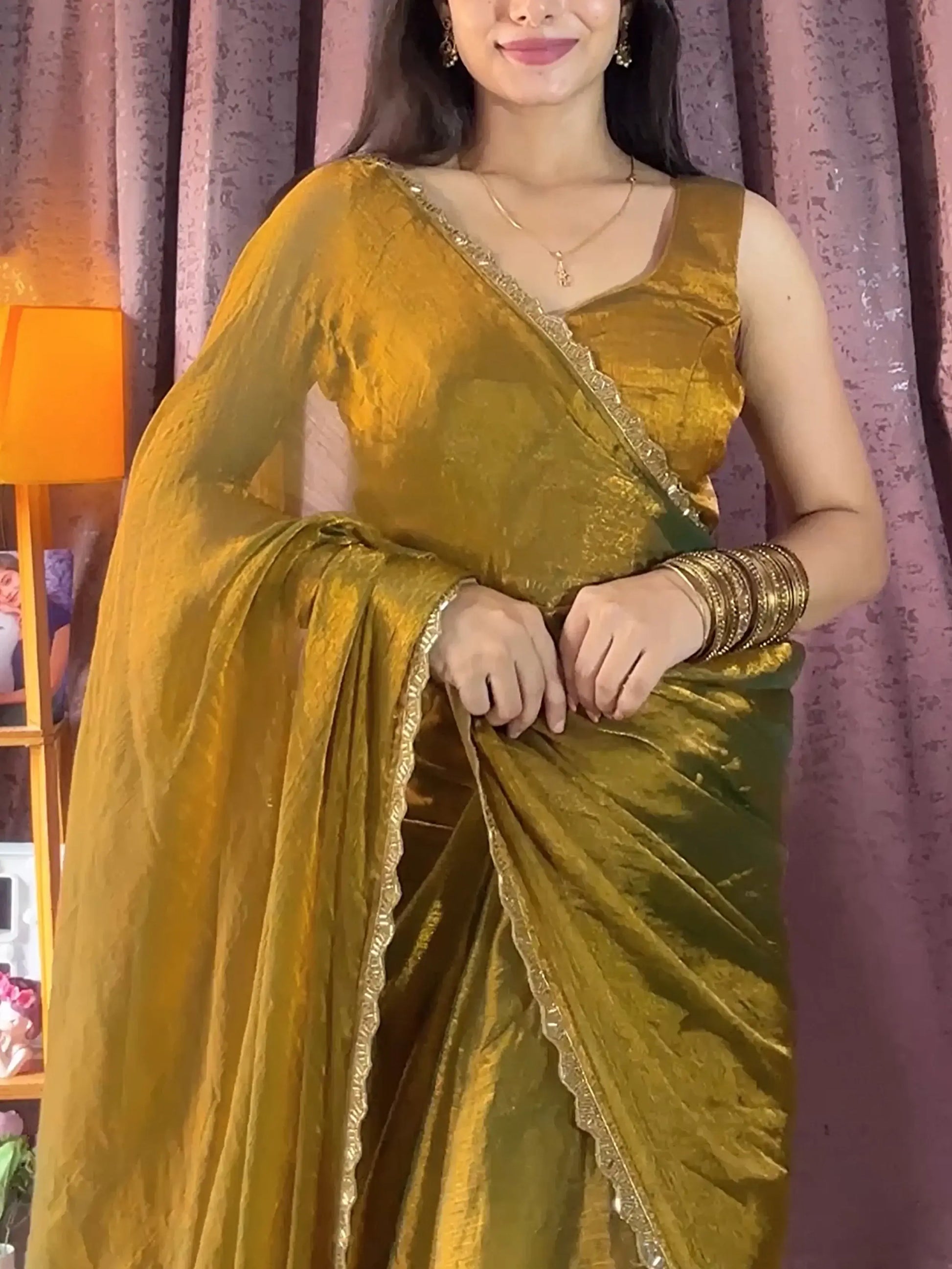 Marvelous Mehendi Two Tone Silk Festival Wear Saree With Blouse - Zeel Clothing