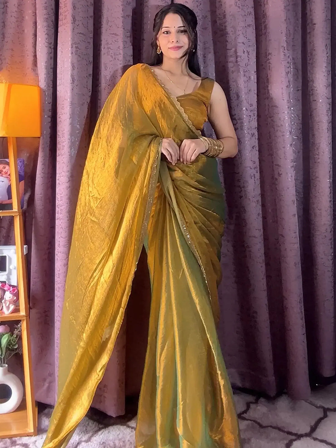Marvelous Mehendi Two Tone Silk Festival Wear Saree With Blouse - Zeel Clothing