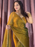 Marvelous Mehendi Two Tone Silk Festival Wear Saree With Blouse - Zeel Clothing