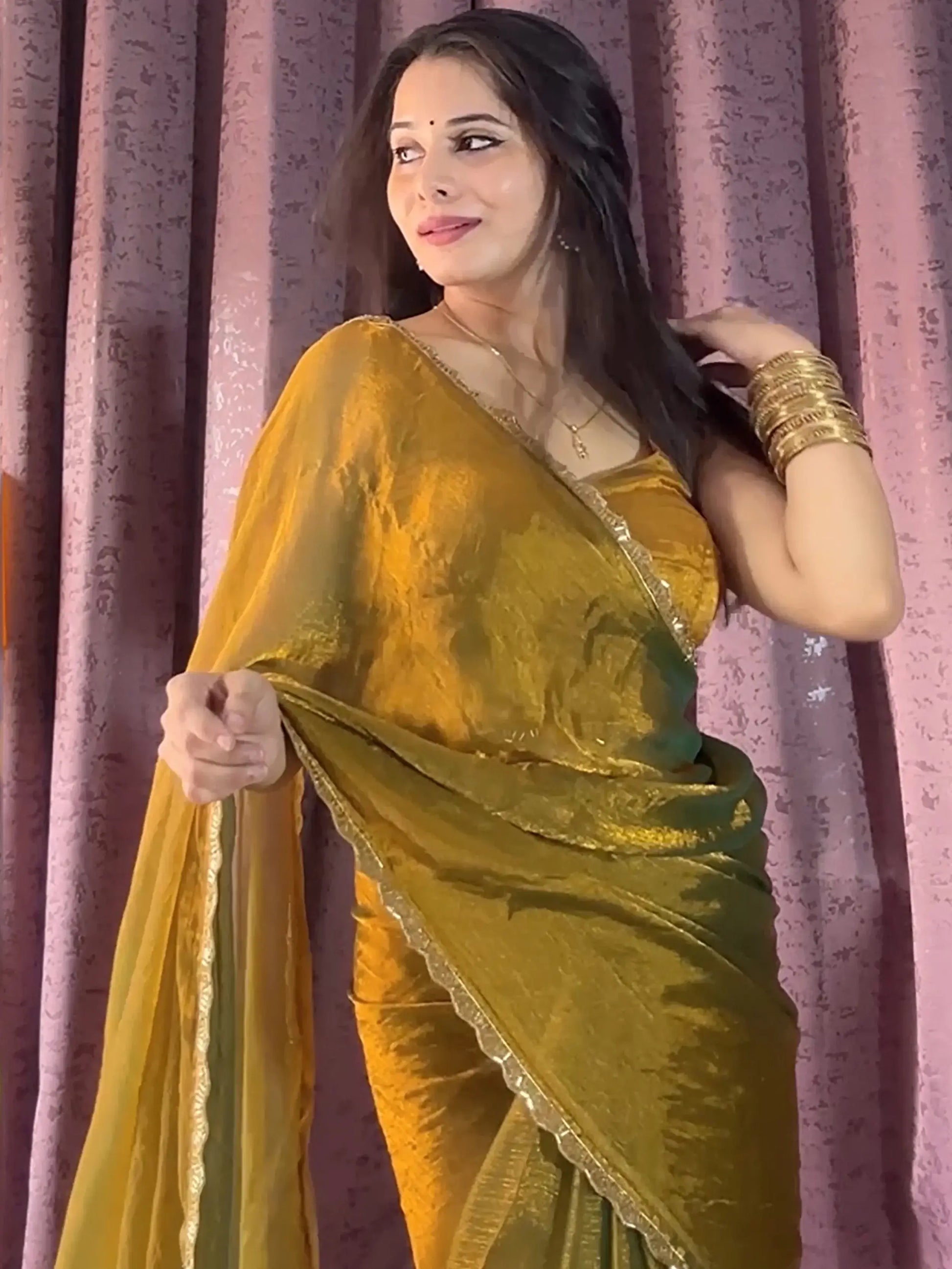 Marvelous Mehendi Two Tone Silk Festival Wear Saree With Blouse - Zeel Clothing