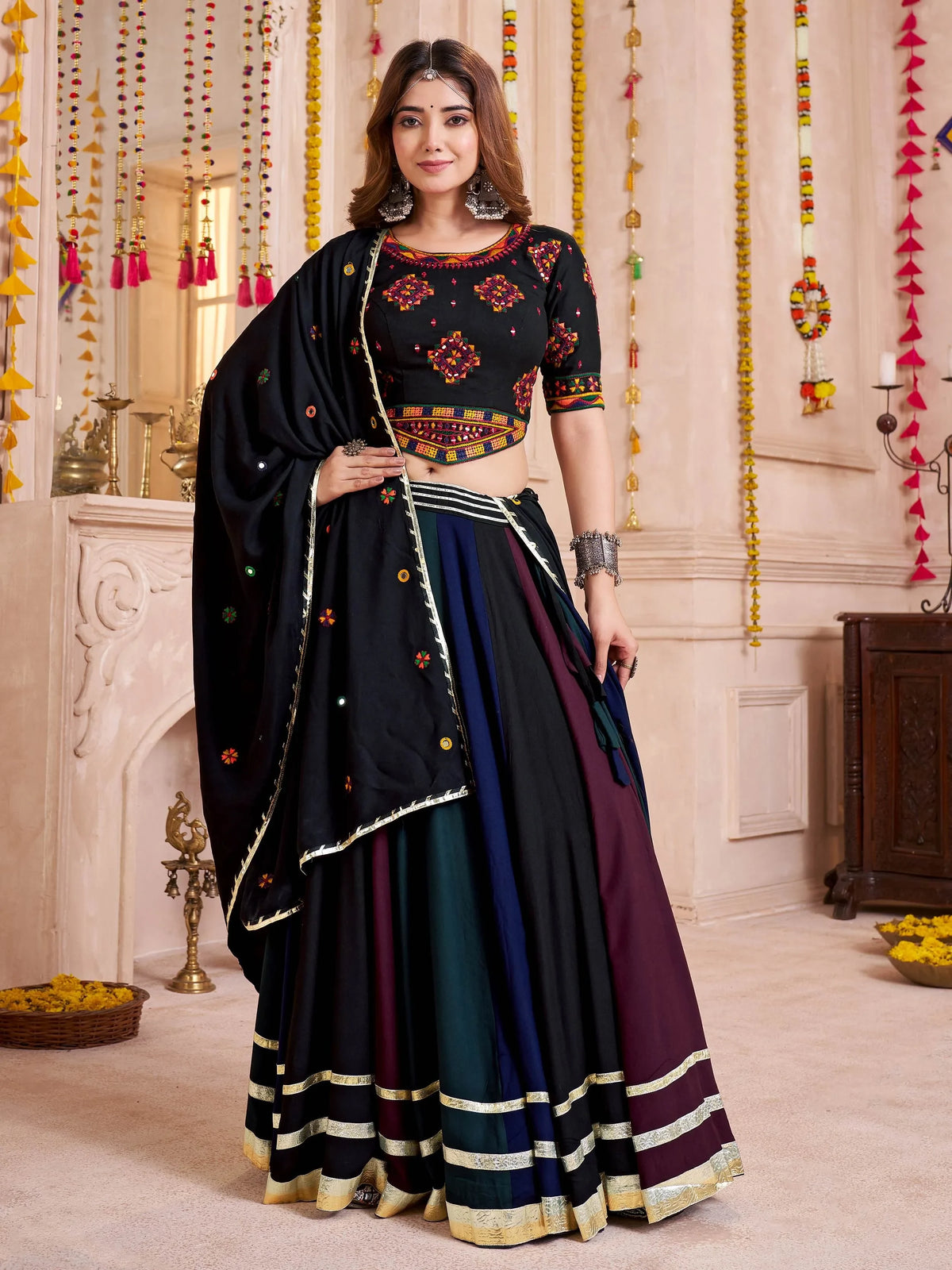 Marvelous Multi-Color Cotton Lehenga With Multi Thread Work Blouse