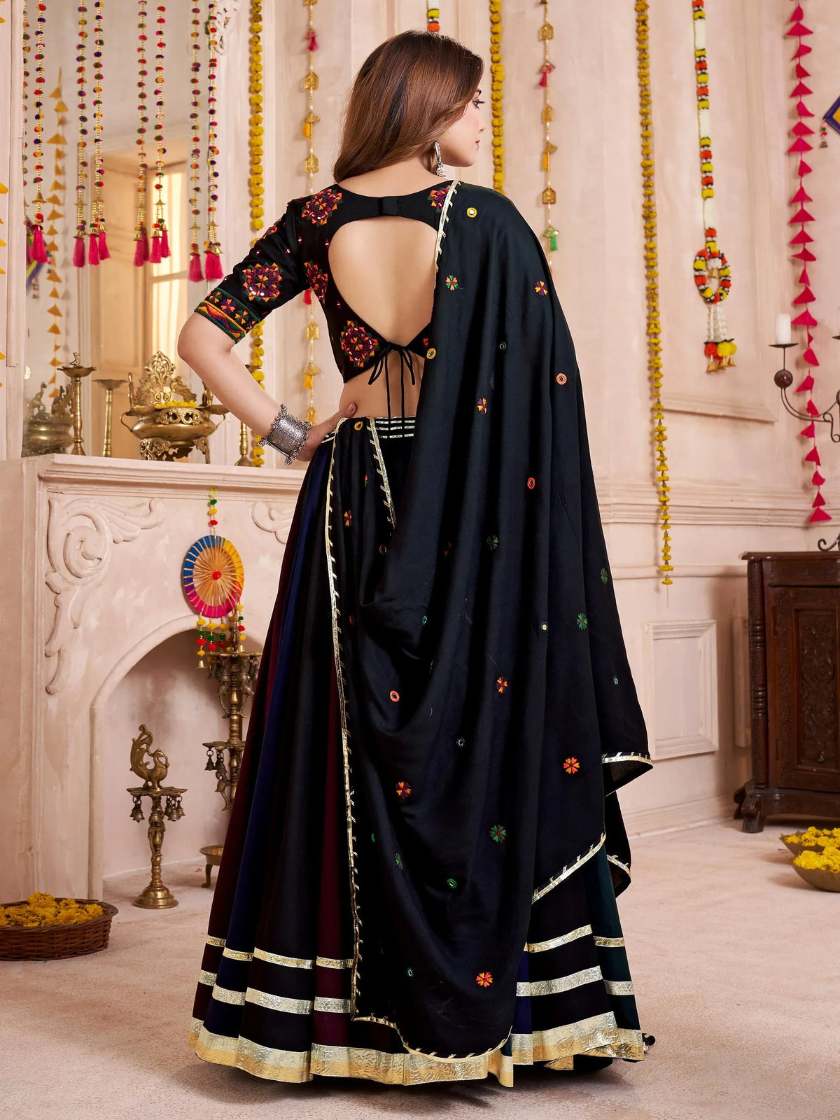 Marvelous Multi-Color Cotton Lehenga With Multi Thread Work Blouse