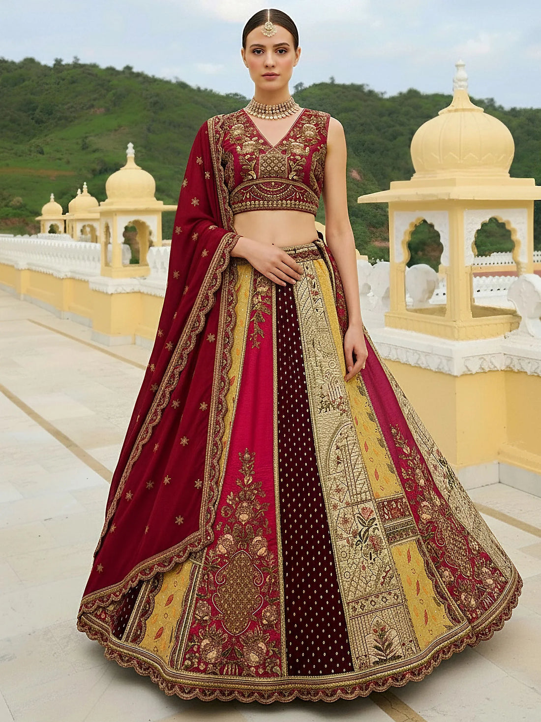 Marvelous Multi-Color Patch Work Silk Designer Lehenga Choli With Dupatta