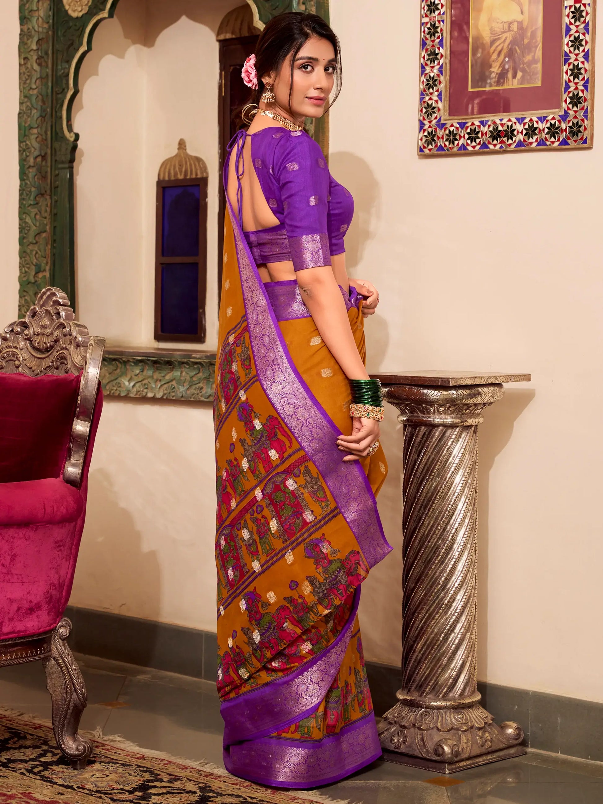Marvelous Mustard Yellow Kalamkari Printed Cotton Festival Wear Saree - Zeel Clothing