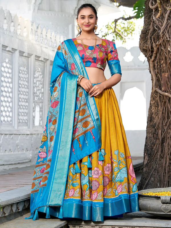 Marvelous Mustard Yellow Printed Silk Event Wear Lehenga Choli - Zeel Clothing