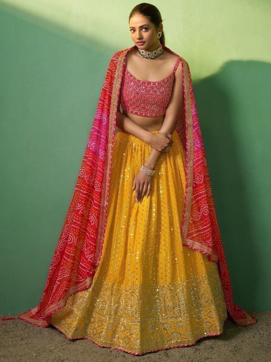Marvelous Mustard Yellow Sequins Georgette Lehenga Choli with Dupatta