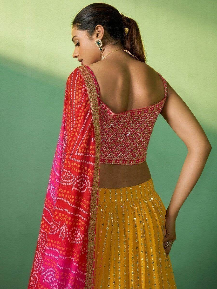 Marvelous Mustard Yellow Sequins Georgette Lehenga Choli with Dupatta - Zeel Clothing
