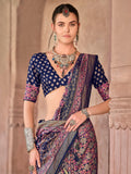 Marvelous Navy Blue Digital Printed Silk Event Wear Saree With Blouse - Zeel Clothing