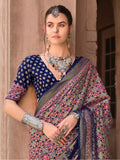 Marvelous Navy Blue Digital Printed Silk Event Wear Saree With Blouse - Zeel Clothing