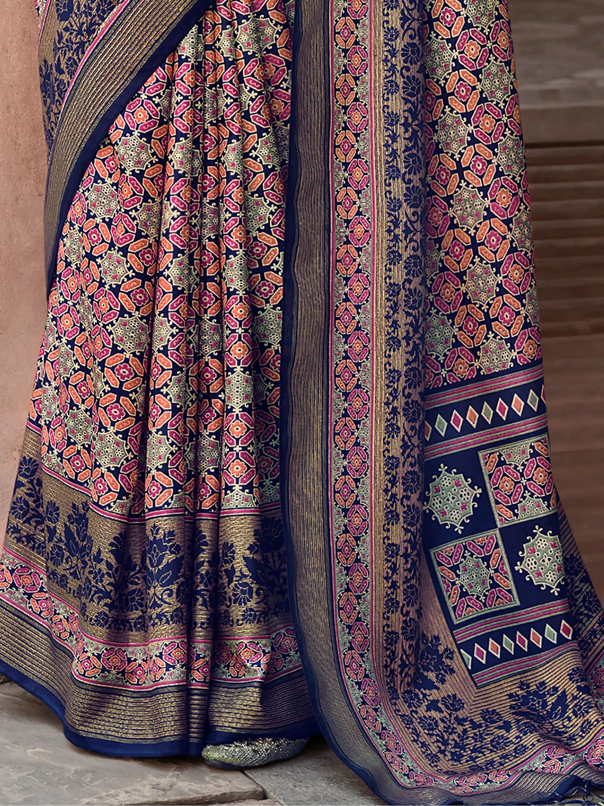 Marvelous Navy Blue Digital Printed Silk Event Wear Saree With Blouse - Zeel Clothing