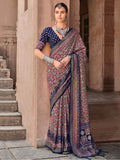 Marvelous Navy Blue Digital Printed Silk Event Wear Saree With Blouse - Zeel Clothing
