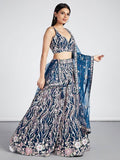 Marvelous Navy Blue Embroidered Net Lehenga Choli With Dupatta - Zeel Clothing