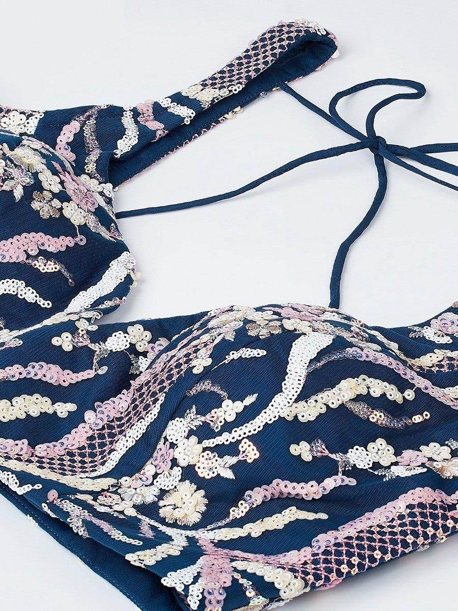 Marvelous Navy Blue Embroidered Net Lehenga Choli With Dupatta - Zeel Clothing