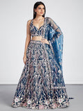 Marvelous Navy Blue Embroidered Net Lehenga Choli With Dupatta - Zeel Clothing