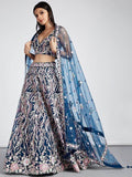 Marvelous Navy Blue Embroidered Net Lehenga Choli With Dupatta - Zeel Clothing