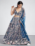 Marvelous Navy Blue Embroidered Net Lehenga Choli With Dupatta - Zeel Clothing