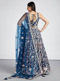 Marvelous Navy Blue Embroidered Net Lehenga Choli With Dupatta - Zeel Clothing
