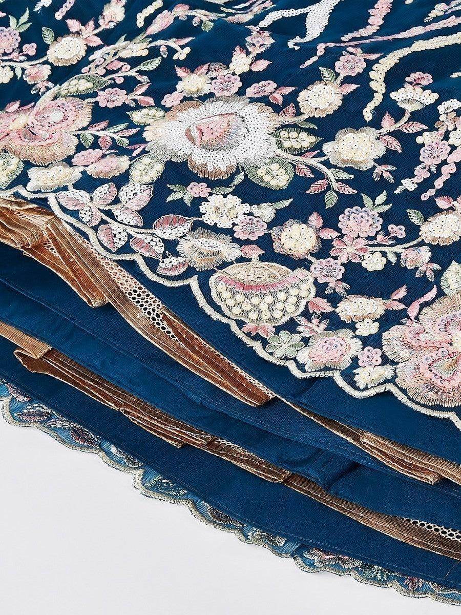 Marvelous Navy Blue Embroidered Net Lehenga Choli With Dupatta - Zeel Clothing