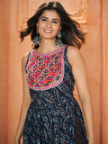 Marvelous Navy Blue Embroidered Rayon Navratri Wear Kurti - Zeel Clothing