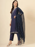 Marvelous Navy Blue Embroidered Silk Festival Wear Pant Suit - Zeel Clothing