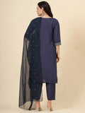Marvelous Navy Blue Embroidered Silk Festival Wear Pant Suit - Zeel Clothing