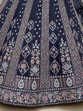 Marvelous Navy Blue Sequins Georgette Lehenga Choli With Dupatta - Zeel Clothing