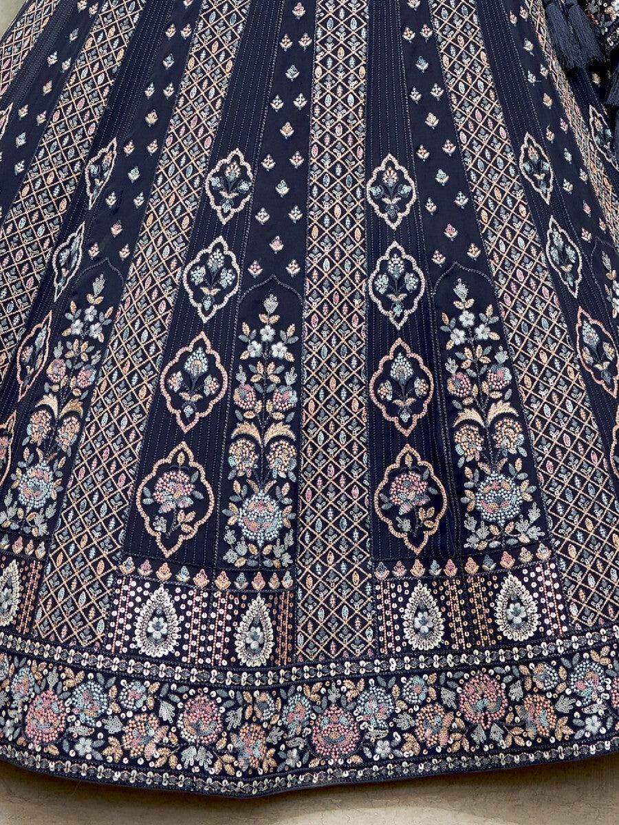 Marvelous Navy Blue Sequins Georgette Lehenga Choli With Dupatta - Zeel Clothing