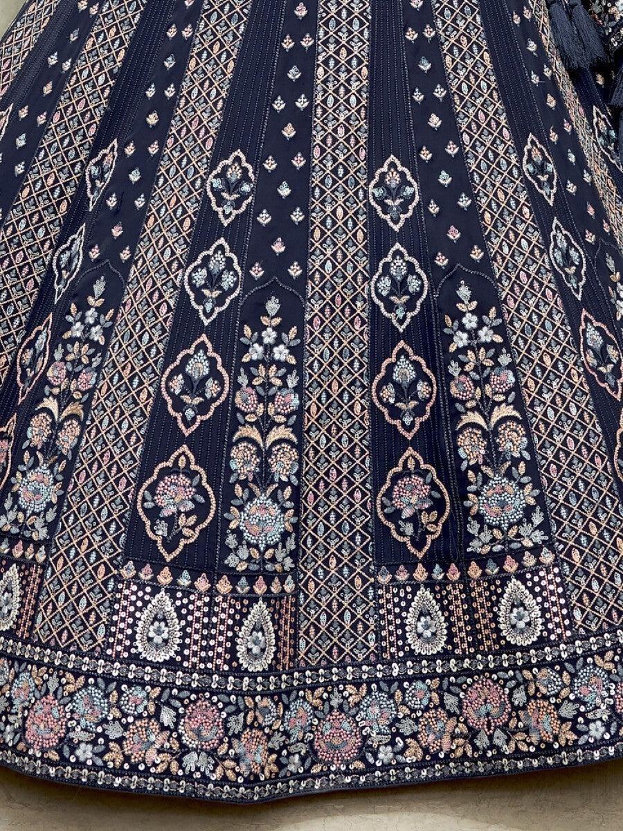 Marvelous Navy Blue Sequins Georgette Lehenga Choli With Dupatta - Zeel Clothing