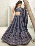 Marvelous Navy Blue Sequins Georgette Lehenga Choli With Dupatta - Zeel Clothing