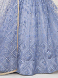 Marvelous Neon Blue Embroidered Net Lehenga Choli With Dupatta - Zeel Clothing