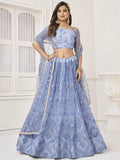 Marvelous Neon Blue Embroidered Net Lehenga Choli With Dupatta - Zeel Clothing