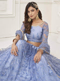 Marvelous Neon Blue Embroidered Net Lehenga Choli With Dupatta - Zeel Clothing