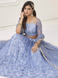 Marvelous Neon Blue Embroidered Net Lehenga Choli With Dupatta - Zeel Clothing