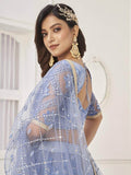 Marvelous Neon Blue Embroidered Net Lehenga Choli With Dupatta - Zeel Clothing