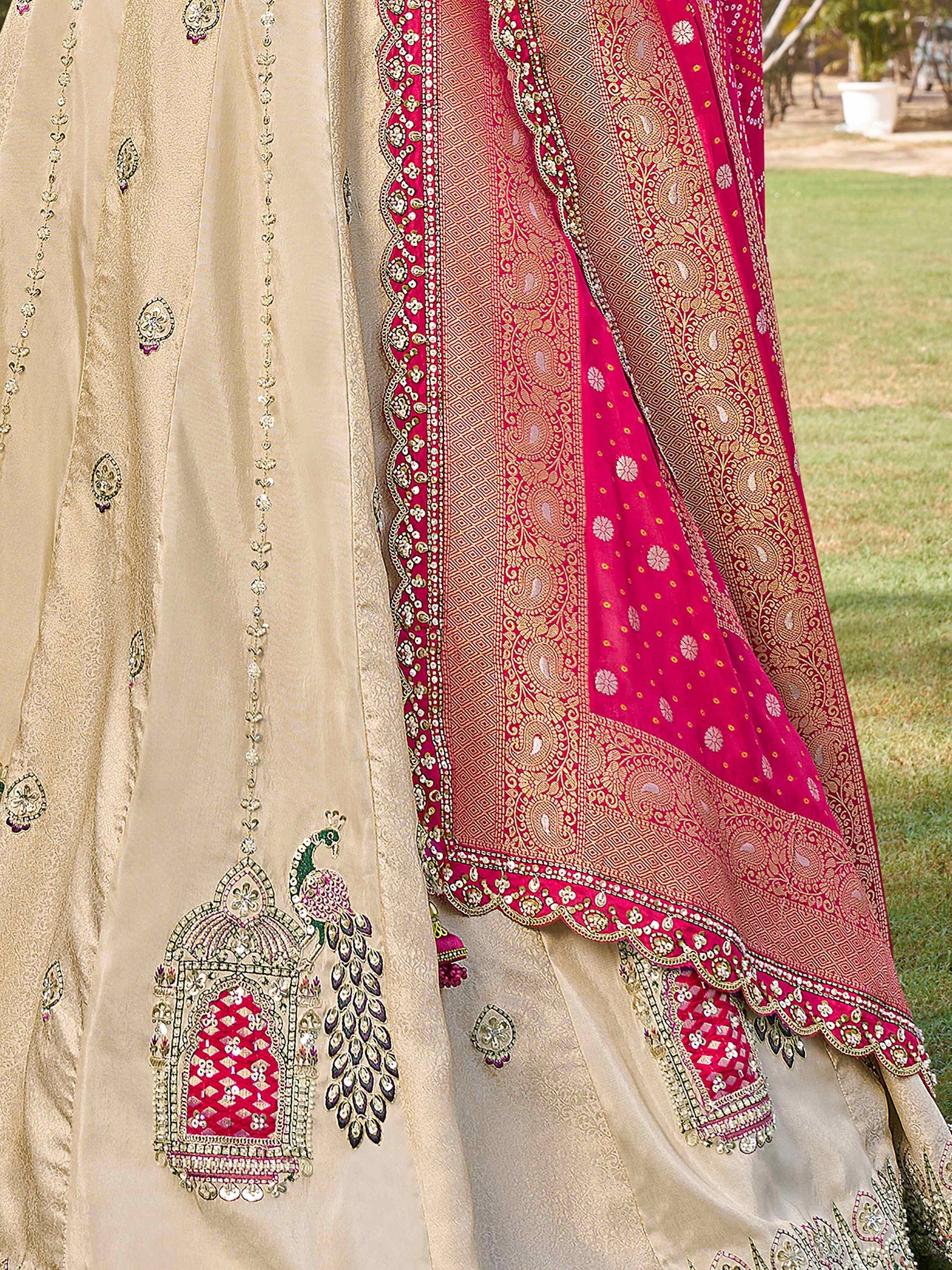 Marvelous Off-White Zari Weaving Tissue Designer Lehenga Choli With Dupatta