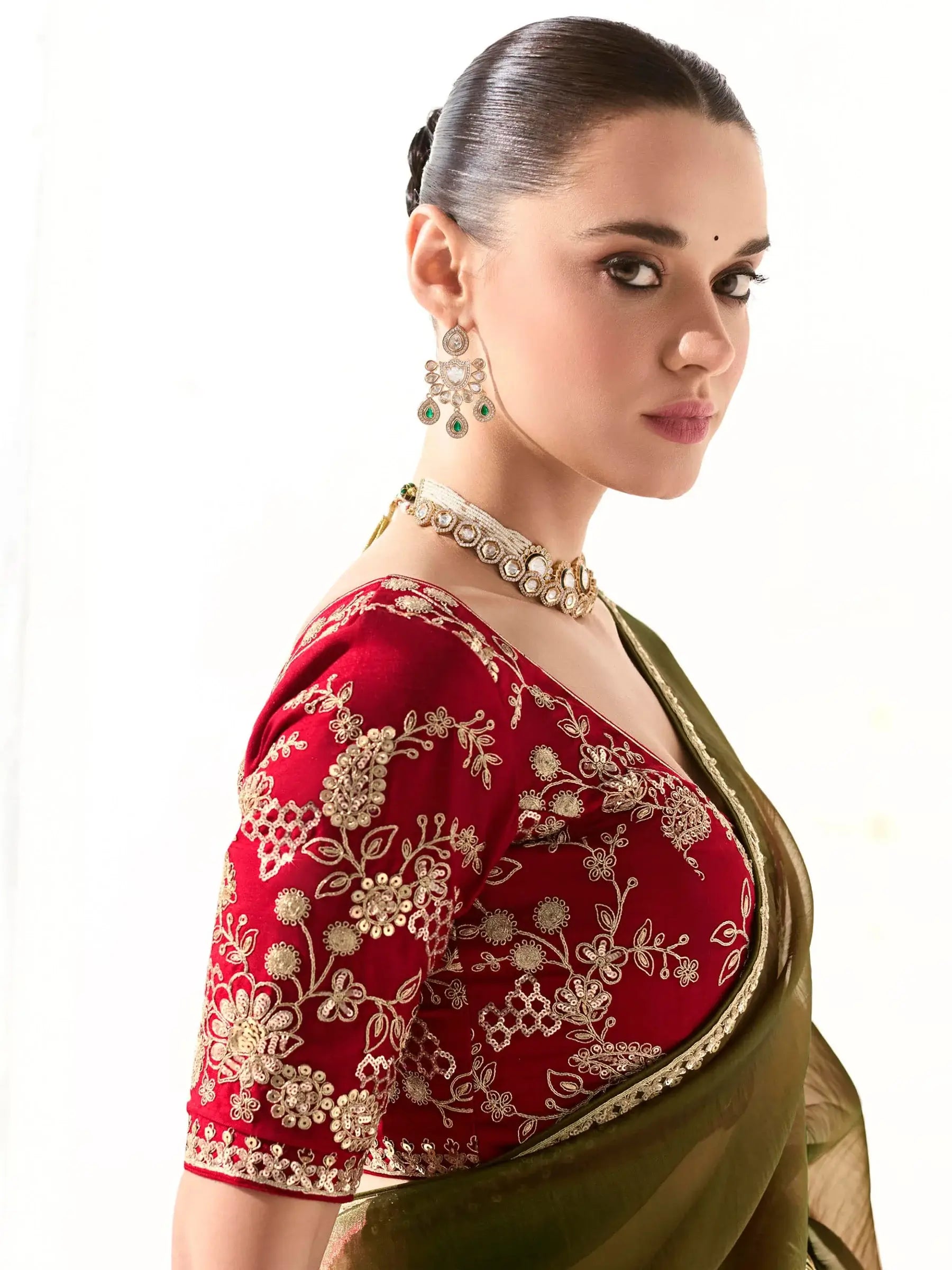 Marvelous Olive Green Border Work Tissue Silk Mehendi Wear Saree - Zeel Clothing