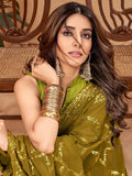 Marvelous Olive Green Sequins Georgette Mehendi Wear Saree - Zeel Clothing