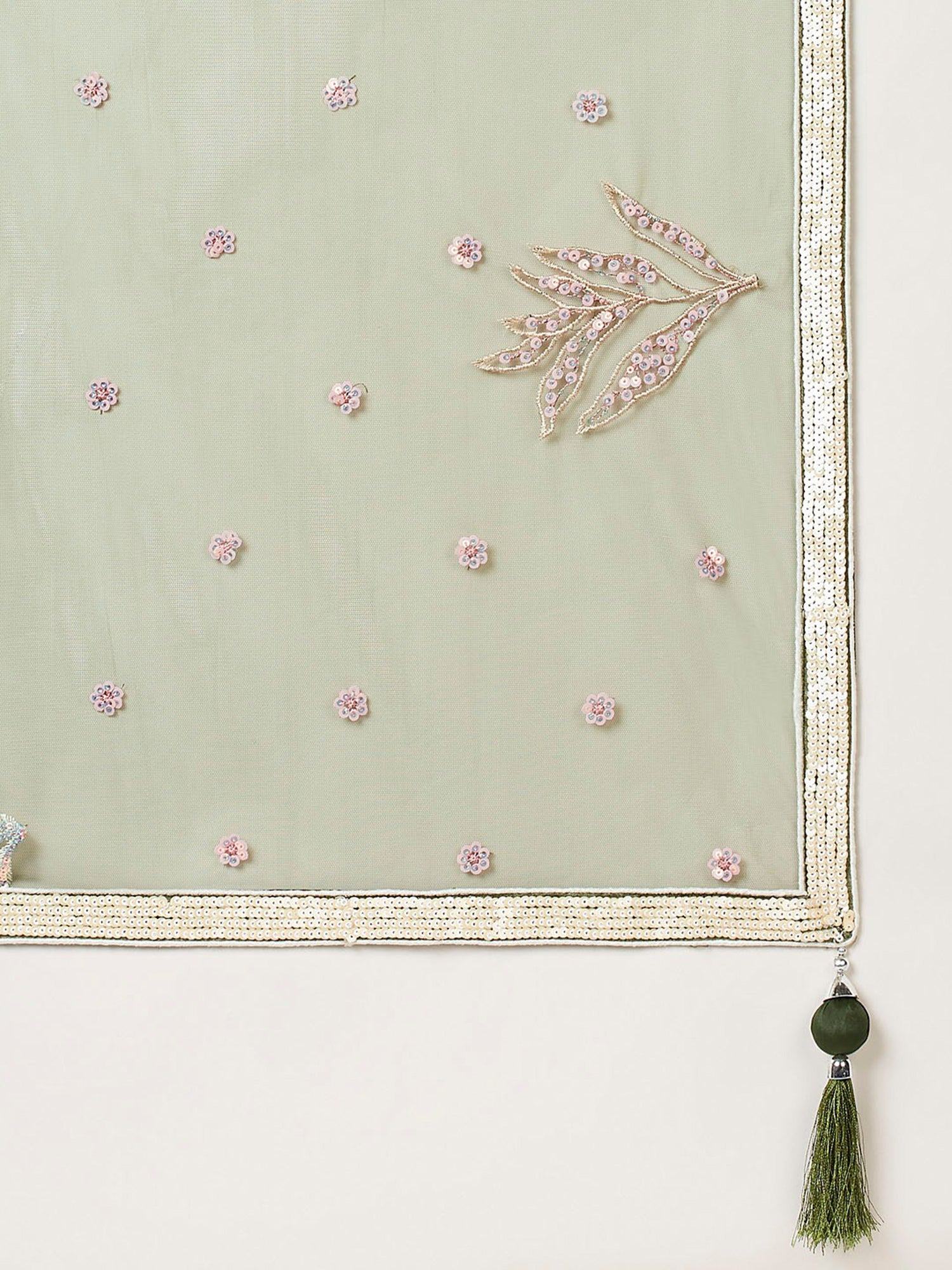 Marvelous Olive Green Sequins Net Mehendi Wear Lehenga Choli - Zeel Clothing