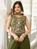 Marvelous Olive Green Thread Work Georgette Mehendi Wear Palazzo Suit - Zeel Clothing