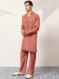 Marvelous Orange Sequins Work Viscose Silk Parties Wear Men’s Kurta