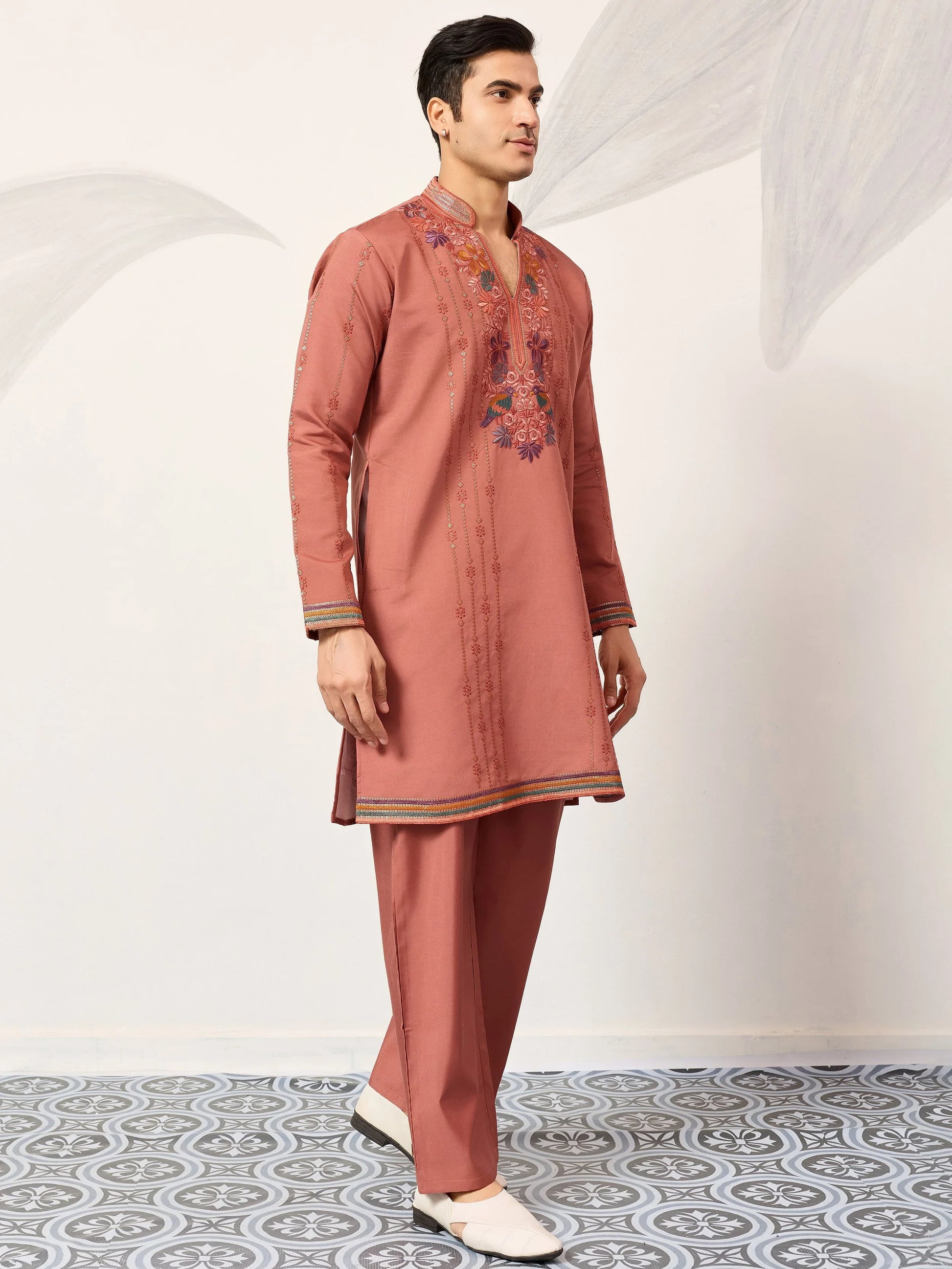 Marvelous Orange Sequins Work Viscose Silk Parties Wear Men’s Kurta