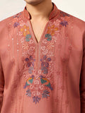 Marvelous Orange Sequins Work Viscose Silk Parties Wear Men’s Kurta