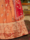 Marvelous Orange Zari Weaving Tissue Bridesmaid Lehenga Choli With Dupatta