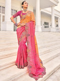 Marvelous Peach & Red Jarkan Work Jacquard Silk Bridal Wear Saree - Zeel Clothing